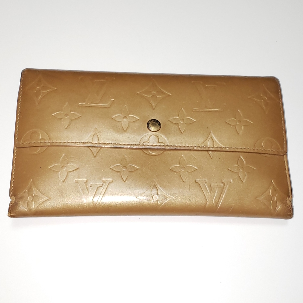 LV Louis Vuitton Gold Monogram Vernis Leather long wallet Honey